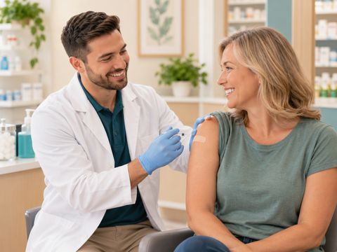 A pharmacist administering a vaccine to a patient